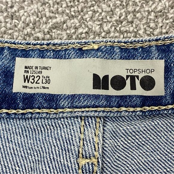 Topshop Moto Snap Leg High Rise Jeans Blue 32 Cropped Raw Hem Grunge - Picture 10 of 14